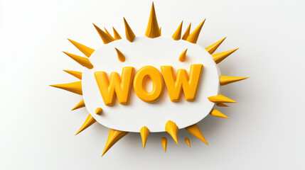 Bold yellow WOW speech bubble with spikes and white background isolated on white background