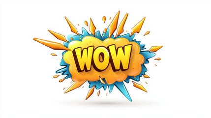 Dynamic speech bubble design with bold WOW text in yellow isolated on white background