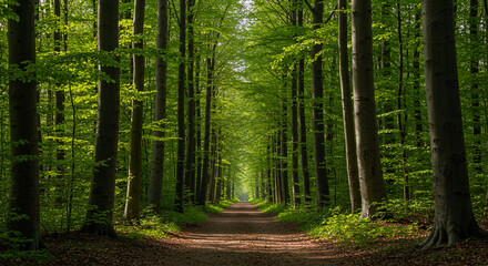 Obraz premium Serene Forest Path: A Tranquil Walk Through Lush Greenery