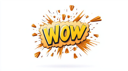 Dynamic speech bubble design with WOW text in bold yellow isolated on white background