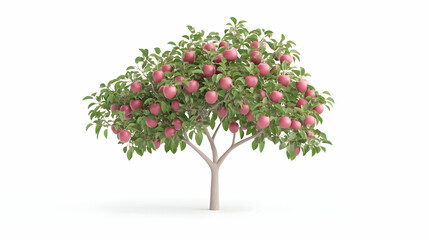 Fototapeta premium Lush apple tree laden with ripe fruit against white background; perfect for food, health, or agriculture websites