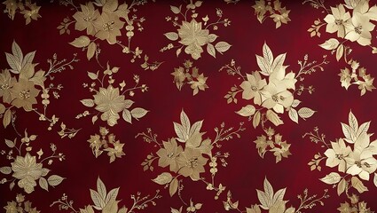 Luxurious red background with intricate gold floral designs, ideal for elegant product imagery.