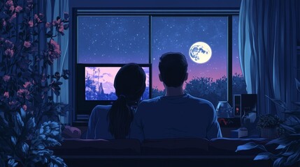 Couples Watching TV At Night, 