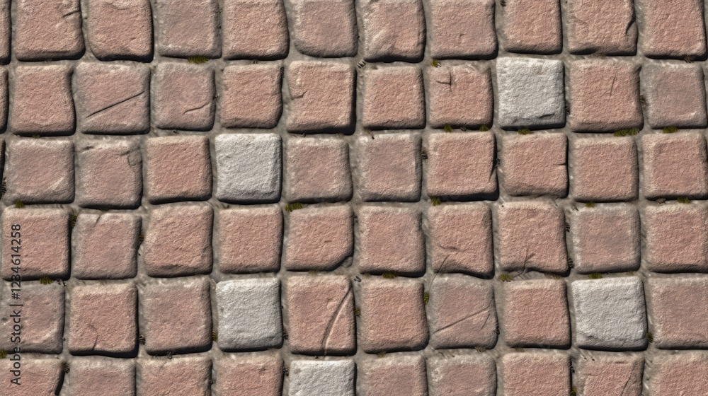 Poster detailed cobblestone paving texture for streets, showing variation in color and shape, suitable for 