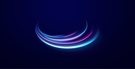 Laser beams luminous abstract sparkling isolated on a transparent background.  Abstract background in blue and purple neon glow colors. Png, lens, light, neon, line, blur, beam, ray.