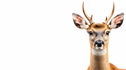 Fototapeta premium Majestic deer portrait, wildlife, isolated on white background, nature