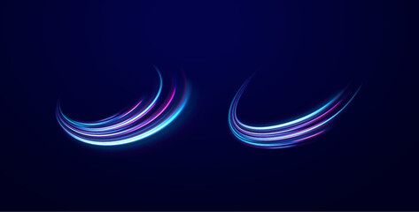 Laser beams luminous abstract sparkling isolated on a transparent background.  Abstract background in blue and purple neon glow colors. Png, lens, light, neon, line, blur, beam, ray.