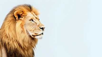 Fototapeta premium Majestic male lion profile, savanna background, wildlife photography, perfect for nature documentaries