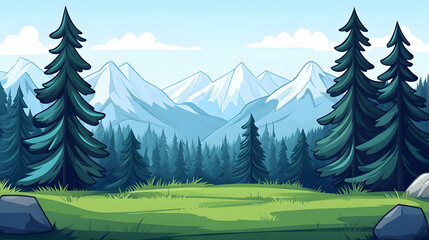 Majestic mountain range view from a forest clearing, perfect for travel brochures or nature documentaries