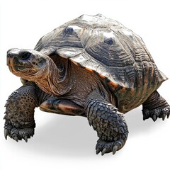 Obraz premium Majestic and Sturdy Tortoise Crawling on Ground in Natural Habitat, Showcasing Unique Shell and Textured Skin with Vibrant Colors