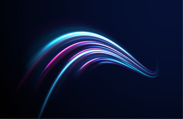 Vector glowing lines air flow effect. Speed connection background. Expressway, car headlight effect. Speed connection vector background. Png, line, blur, beam, ray, abstract, energy, pack, effect.
