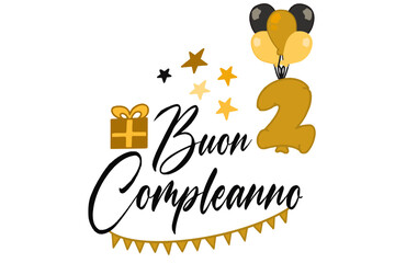 vettoriale testo di buon compleanno con palloncini regalo e numero 2 