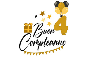 vettoriale testo di buon compleanno con palloncini regalo e numero 4