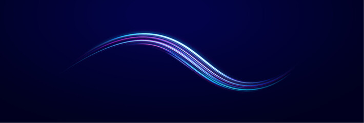 Light trail wave, fire path trace line, car lights, optic fiber and incandescence curve twirl. Big data traffic visualization, dynamic high speed, png, effect. Vector glowing lines air flow effect. 