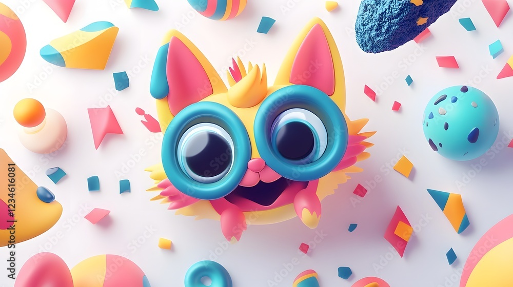 Leinwandbilder bright and colorful geometric abstract with playful blob character
