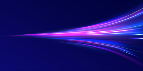 Creative vector illustration of flying cosmic meteor, planetoid, comet, fireball isolated on transparent background. Effect, png, wave,neon,line. Light arc in neon colors, in the form of a turn. © Vitalii