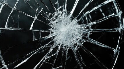 A shattered window with a dark background