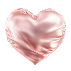 A glossy, pink satin heart shape with soft curves and a smooth surface, embodying romance and affection.