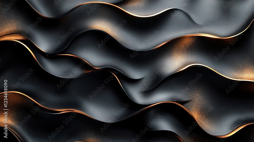 Aufkleber black wavy texture with gold edges. abstract background use for graphics