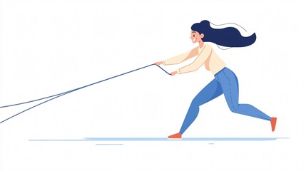 Obraz premium Professional Businesswoman Pulling Rope in Competitive Business Strategy, Teamwork and Leadership Concept