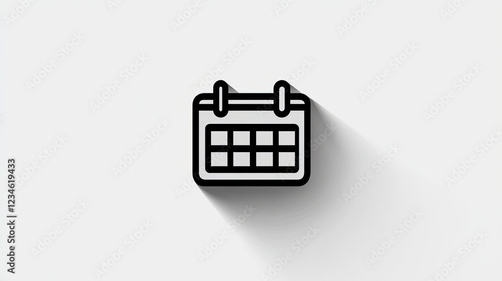Poster simple calendar icon with a long shadow, minimalist design, suitable for app or website.