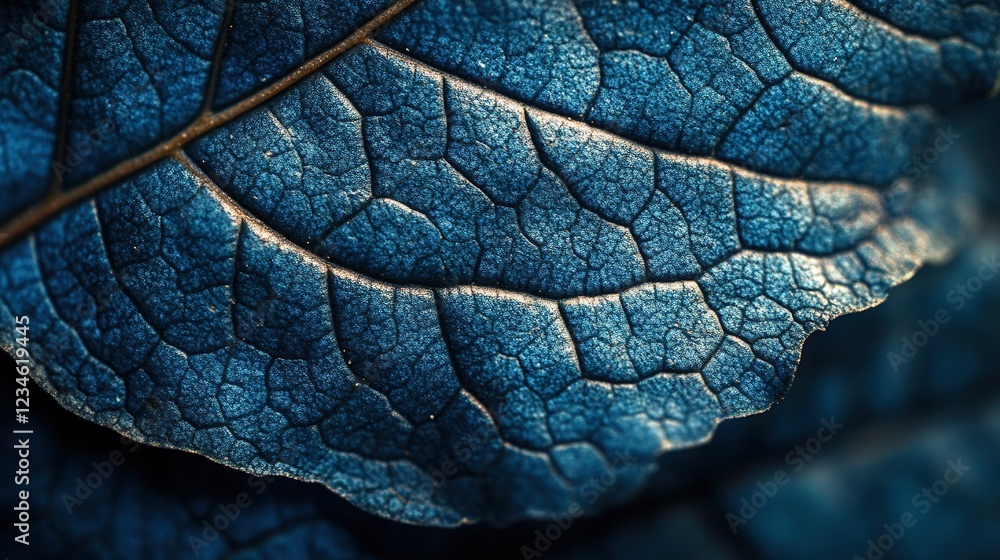 Poster blue leaf macro texture; background out of focus; use for natural design