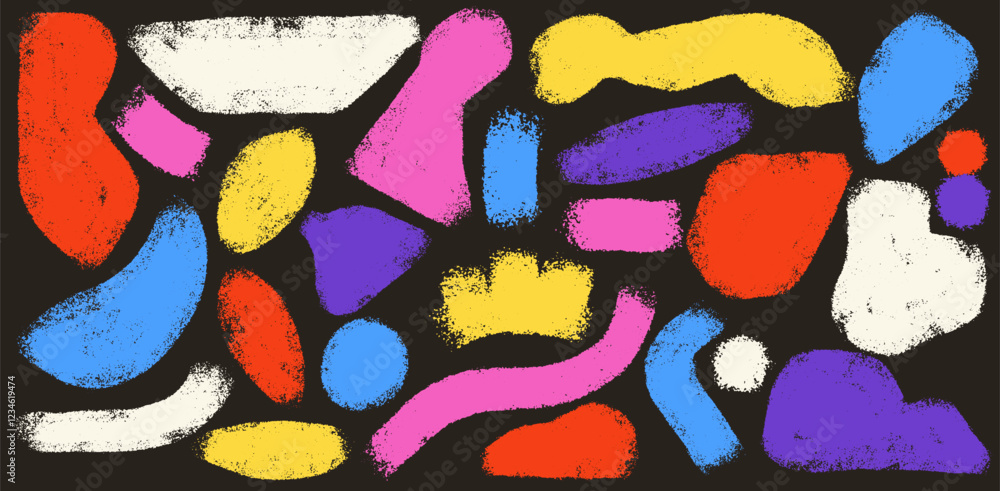 Poster set of hand draw colored shape abstract in trendy style vector background and various isolated on bl