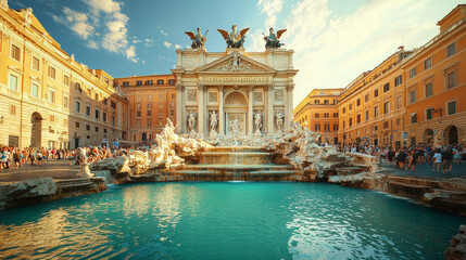 Naklejka premium “Golden Rays Over Trevi: A Roman Summer Day”
