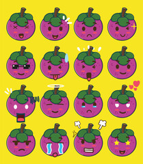 a Mangosteen emoticon set for a sticker design element or emoji project element
