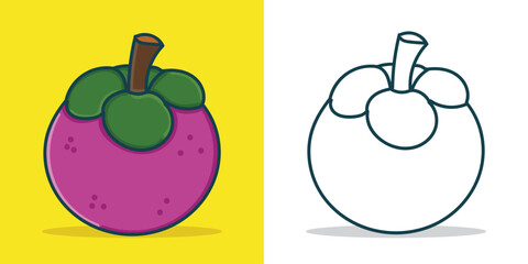 A Simple Mangosteen Illustration for a Design Element or Coloring Book Element