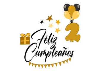 Fototapeta premium vector de texto feliz cumpleaños con globo y regalos y el número 2