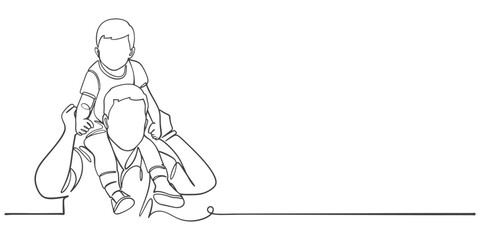 Fathers day line art style vector illustration, father and son line art illustration