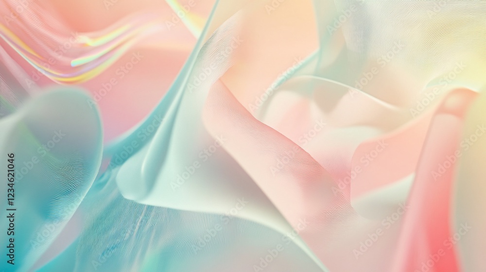 Poster abstract flowing shapes with soft pastel color tones in elegant smooth curves