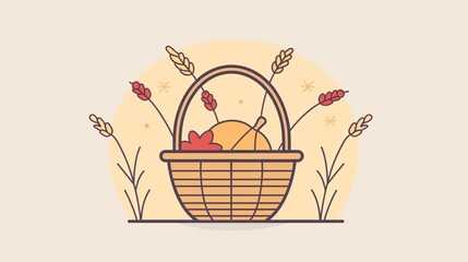 Thanksgiving Basket Isolated Symbol - Stock Photo | Royalty-Free Vector Illustration
