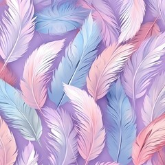 Pastel-Colored Feathers on Purple Background