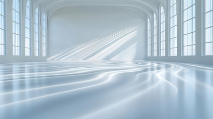 Obraz premium Sunbeams illuminate empty hall; architectural design