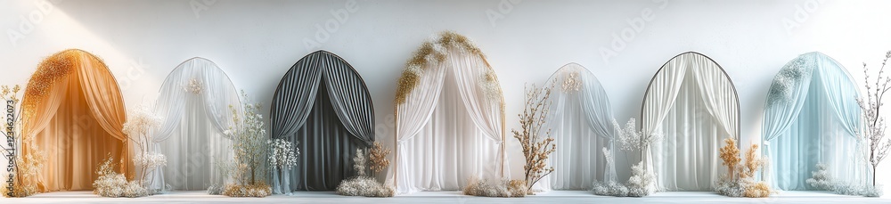 Aufkleber abstract archway structures in various neutral colors, arranged in a row against a white background.