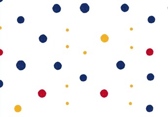 Abstract background with scattered dark blue, maroon, and gold dots on a white background. Simple, playful, and versatile design