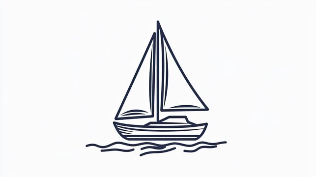 navy sailboat on water, simple line art clip art preview