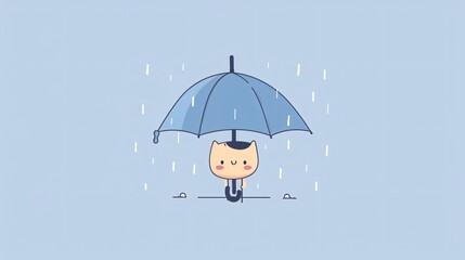 Charming Cartoon Character Holding Colorful Umbrella Braving Harsh Weather Conditions for Professional Presentations and Marketing Campaigns