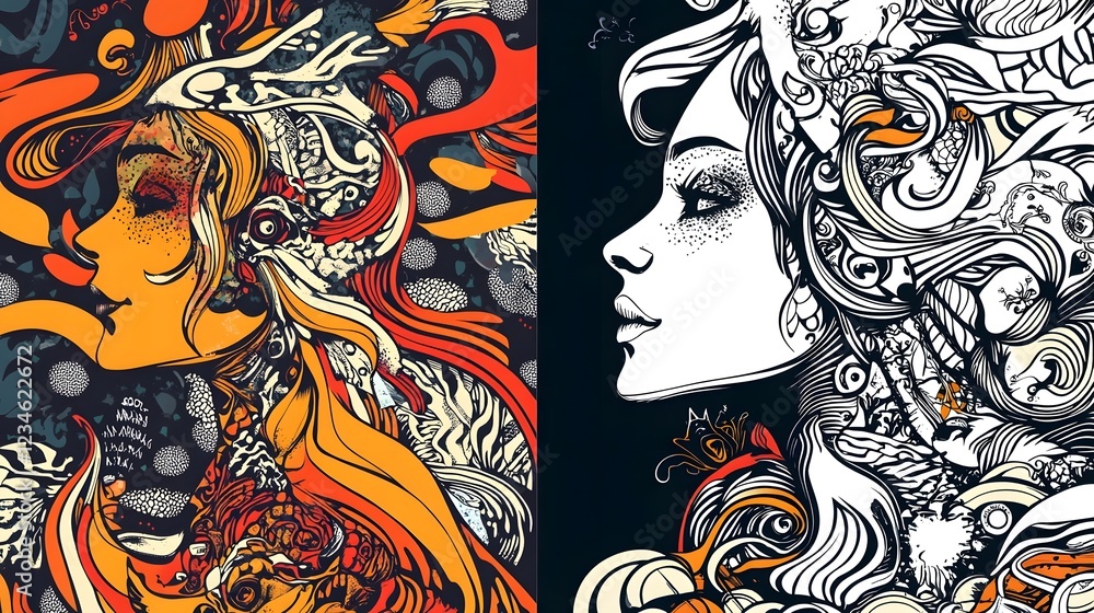 Aufkleber captivating psychedelic surreal abstract with vibrant organic patterns and fluid cosmic designs