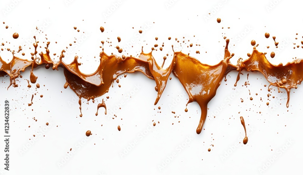 Poster abstract image of a brown liquid splash on a white background. the liquid is dynamic and shows movem