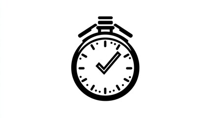 Stopwatch checklist complete, white background, project management icon