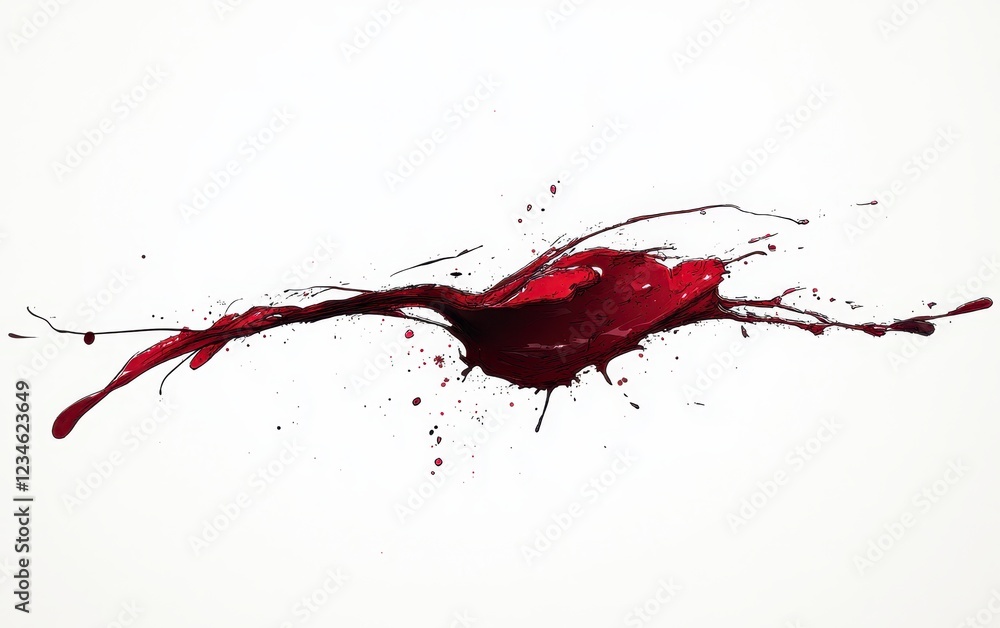 Aufkleber abstract image of a dark red liquid splash against a white background. the splash is dynamic and has