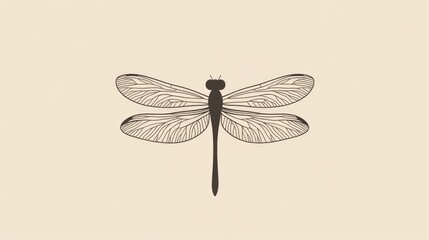 Detailed line art illustration of a dragonfly on a beige background.