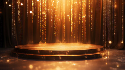 Award ceremony background, luxury podium, and glitter light effects decoration theme