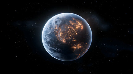 Obraz premium Night Earth, city lights, space, stars, global perspective, environmental awareness