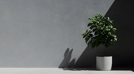 Potted plant in sunlit room, minimalist interior design, mockup