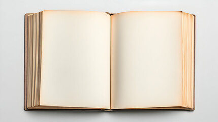 Open antique book, blank pages, white background, reading concept, stock photo