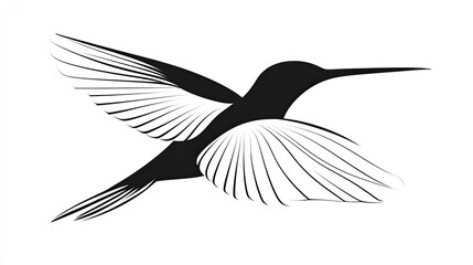 Naklejka premium Stylized black hummingbird in flight, detailed wings, isolated on white background.